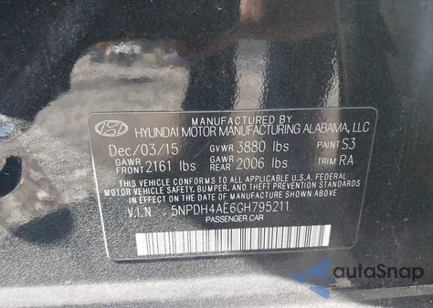 2016 Hyundai Elantra Se z USA, uszkodzony, nr VIN 5NPDH4AE6GH795211